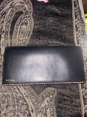 Paul Smith Black Leather Continental Wallet with Signature Stripe Edge